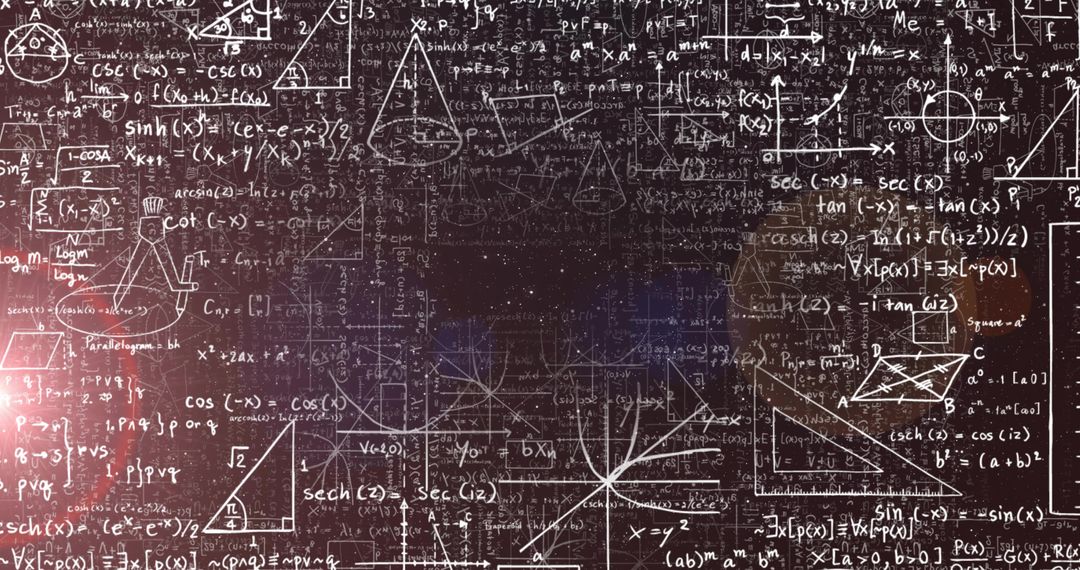 Chalkboard with Geometric Diagrams and Mathematical Formulas