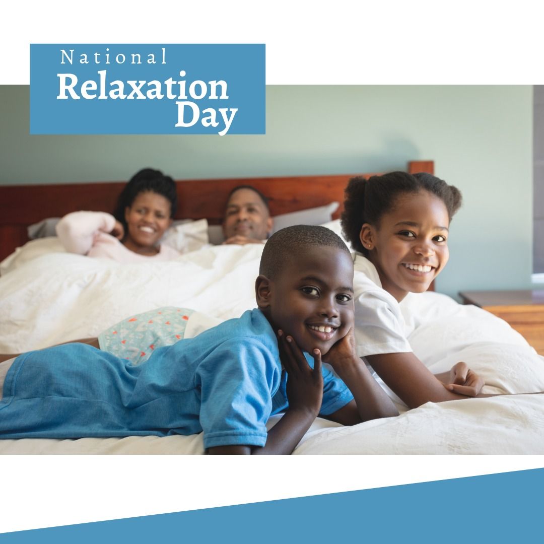 Portrait of african american parents and children lying on bed and national relaxation day text - Download Free Stock Templates Pikwizard.com