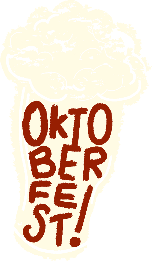 Oktoberfest Beer Glass Design With Vintage Text on Transparent Background