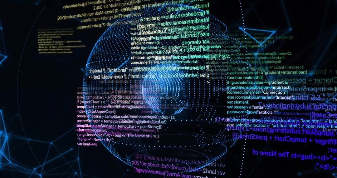 Digital Network Globe with Streaming Code in Cyberspace