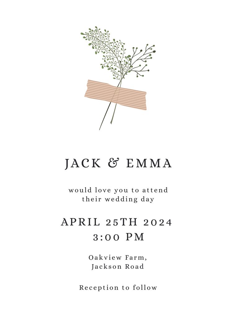 Minimalist Wedding Invitation with Foliage Details - Download Free Stock Templates Pikwizard.com
