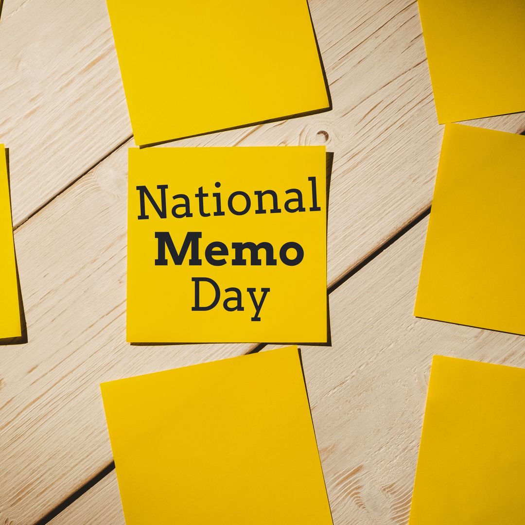 National Memo Day Celebration with Yellow Memo Notes on Wooden Surface