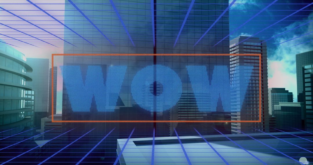 Dynamic WOW Text with Futuristic Digital Cityscape