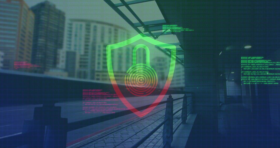 Cybersecurity Digital Concept with Shield Lock Overlay