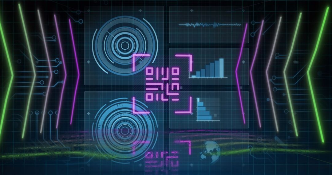 Futuristic QR Code with Digital HUD Elements and Analytics - Free Images, Stock Photos and Pictures on Pikwizard.com