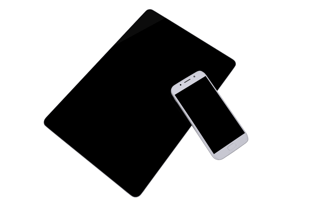 Transparent Digital Tablet and Mobile Phone over Black Background