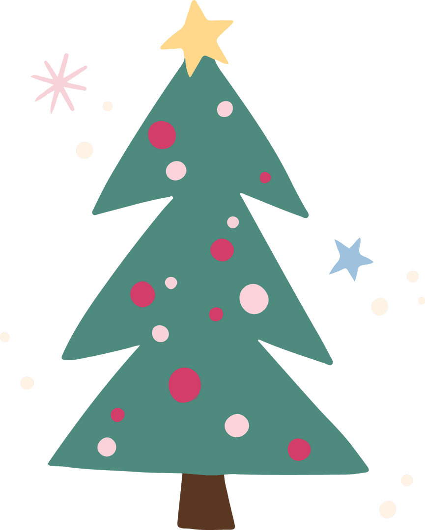 Festive Illustrative Christmas Tree on Transparent Background