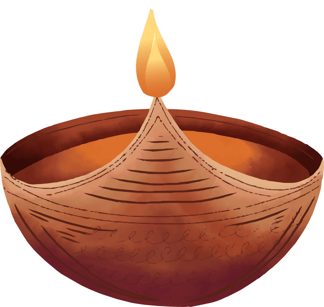 Traditional Oil Lamp with Flame Glowing Transparent Background