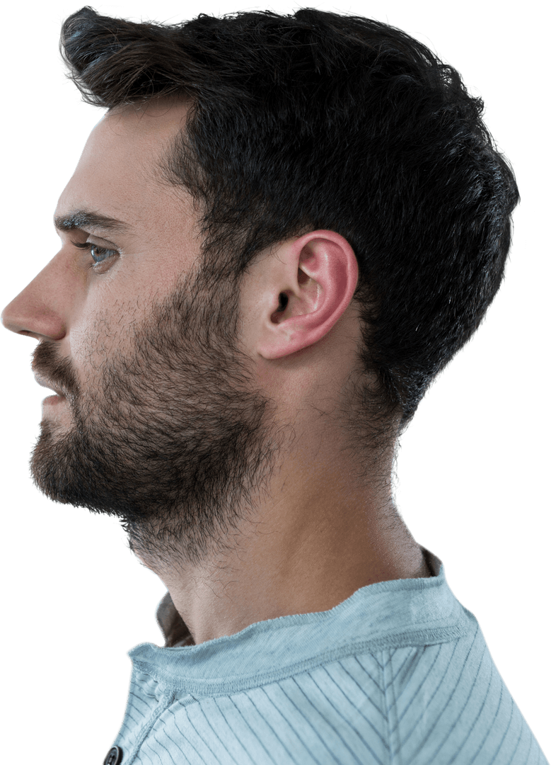 Transparent View of Young Handsome Man with Beard in Profile