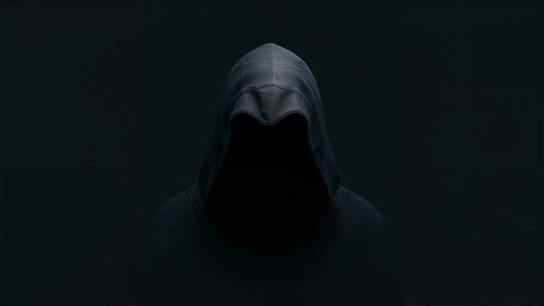 Mystical hooded assassin figure hidden in shadow and darkness
