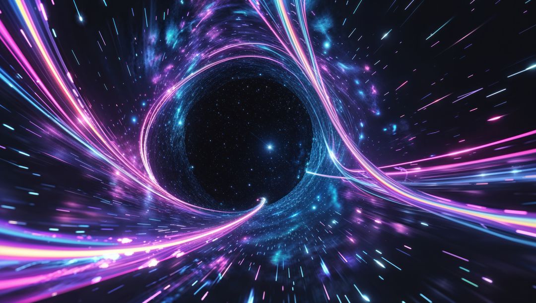 Vibrant Neon Tunnel in Space with Cosmic Convergence