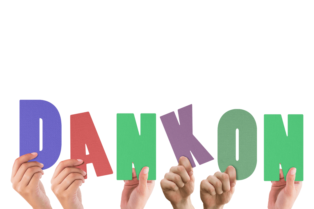 Transparent Word DANKON in Diverse Hands for Gratitude Concept