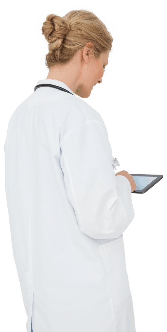 Transparent Background Doctor Using Tablet for Medical Analysis