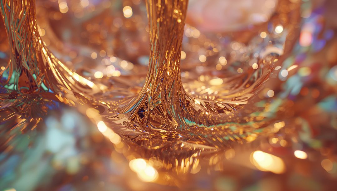 Fantasy Abstract Fluid Metallic Landscape with Glossy Reflection