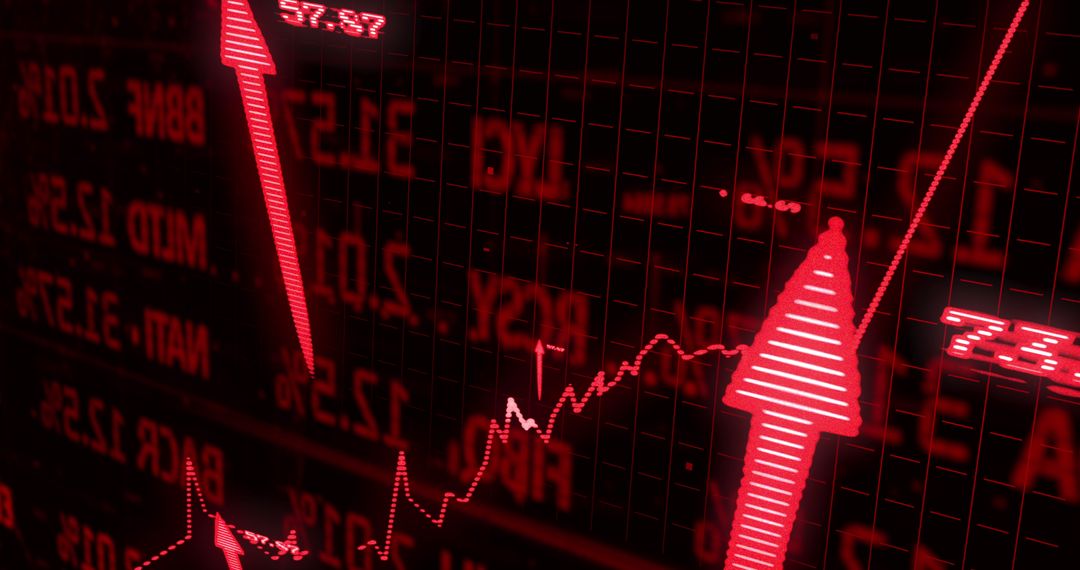 Red Arrows on Black Background with Financial Data Highlights