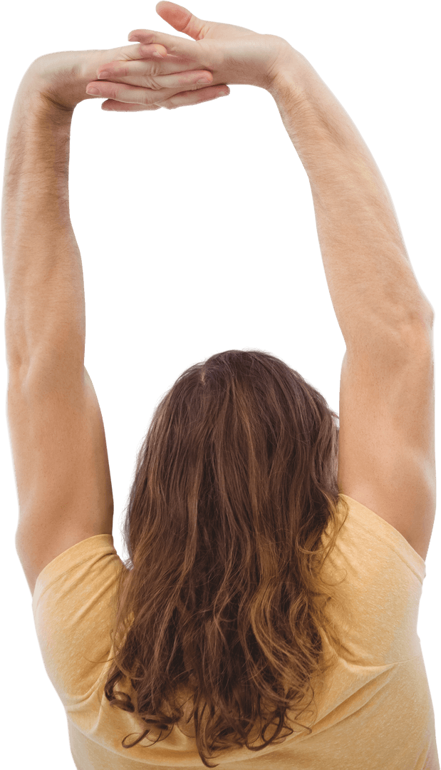 Transparent Hipster Stretching Rear View in Office Setting