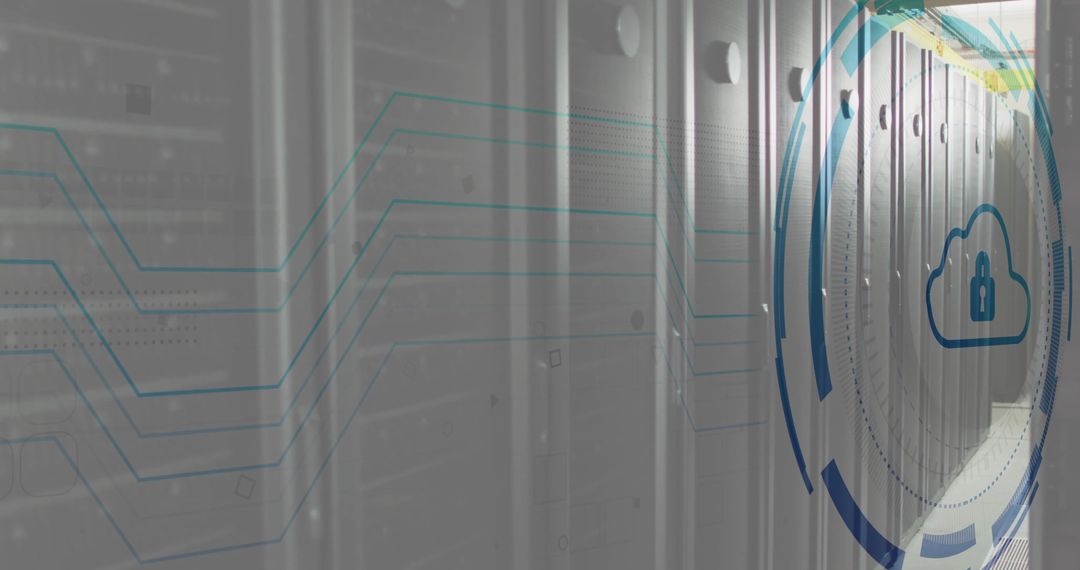Secured Cloud Lock Symbol Overlays High-Tech Server Environment
