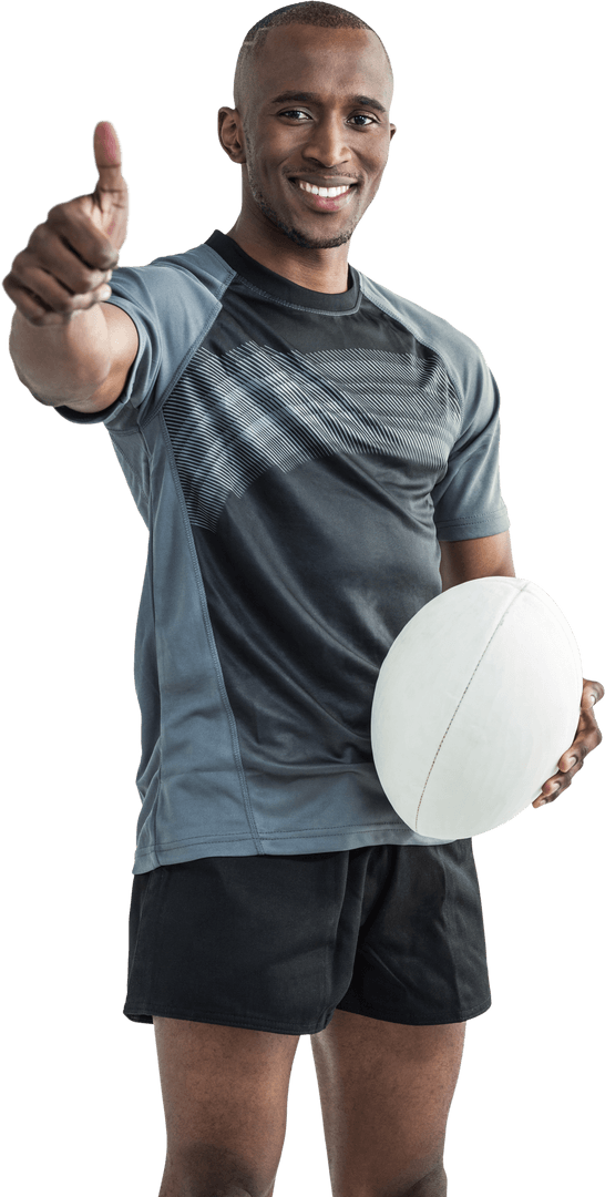 Confident Rugby Player Giving Thumbs Up with Transparent Background