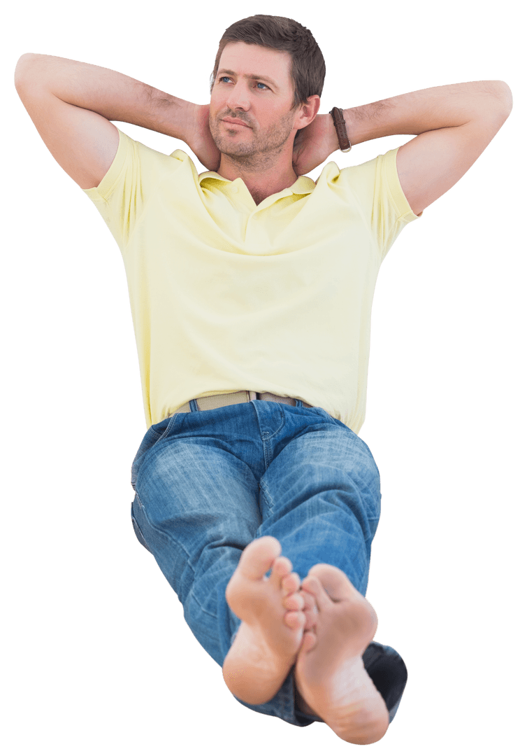 Thoughtful Man in Casual Wear Resting in Transparent Background