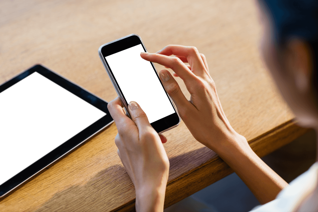 Transparent Smartphone Usage Executed by Professional Businesswoman