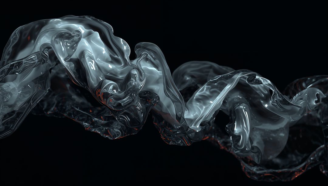 Flowing Metallic Fluid Ribbon in Abstract Digital Void