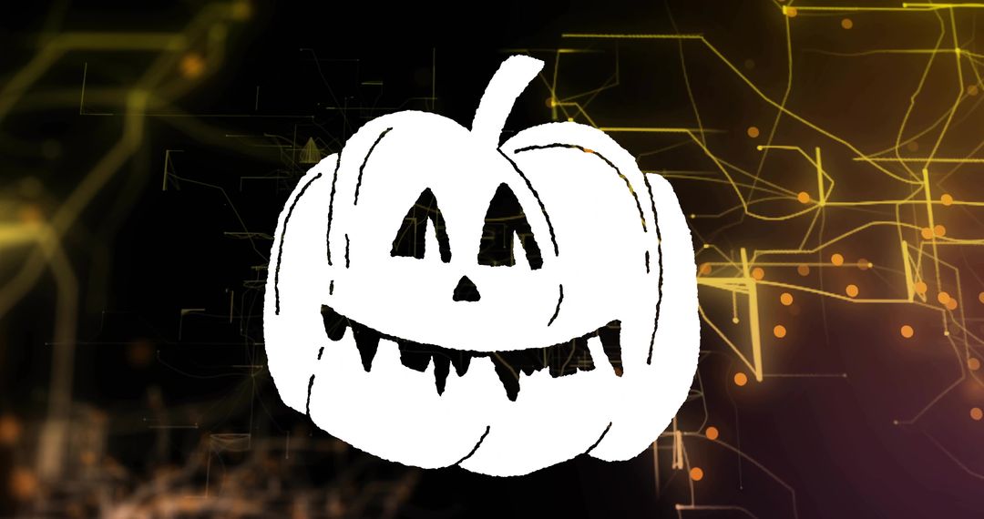 Glowing Hand-Drawn Pumpkin Icon Floating Over Futuristic Neon Circuit Network