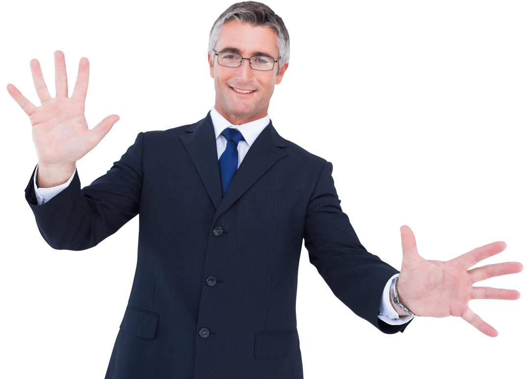 Caucasian Businessman in Suit Waving on Transparent Background