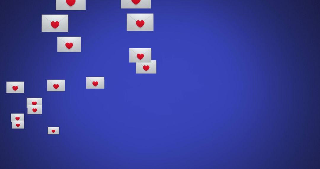Floating Envelope Icons with Hearts on Purple Background