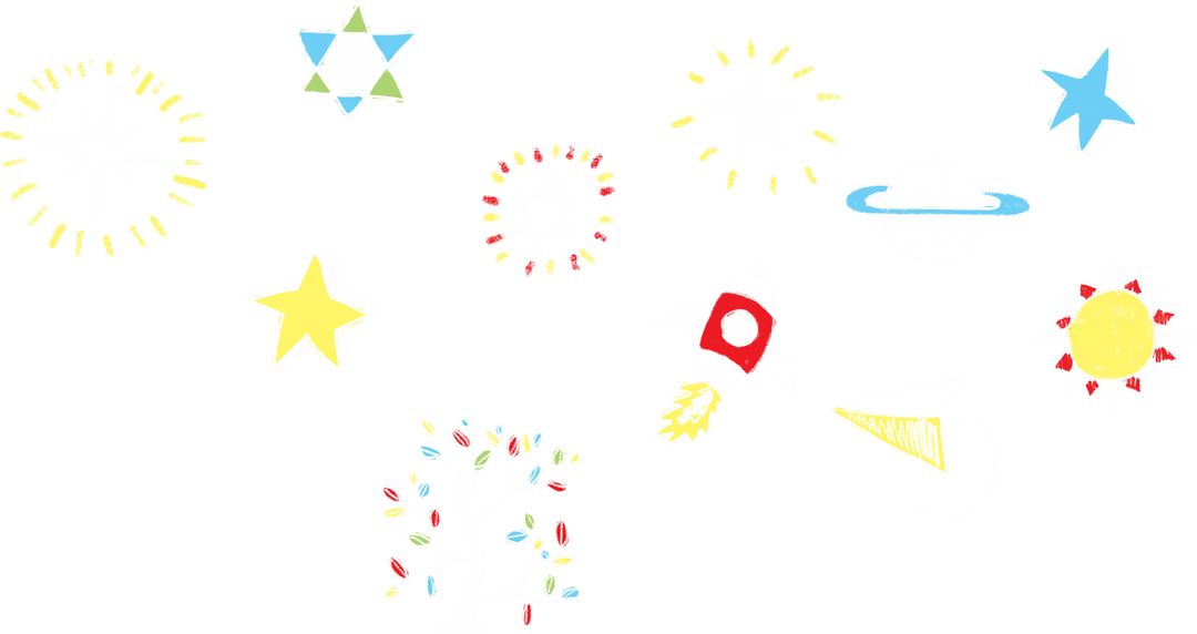 Colorful Transparent Space Doodles with Rocket and Stars