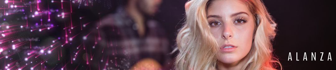 Elegant nightlife banner featuring woman in neon lights