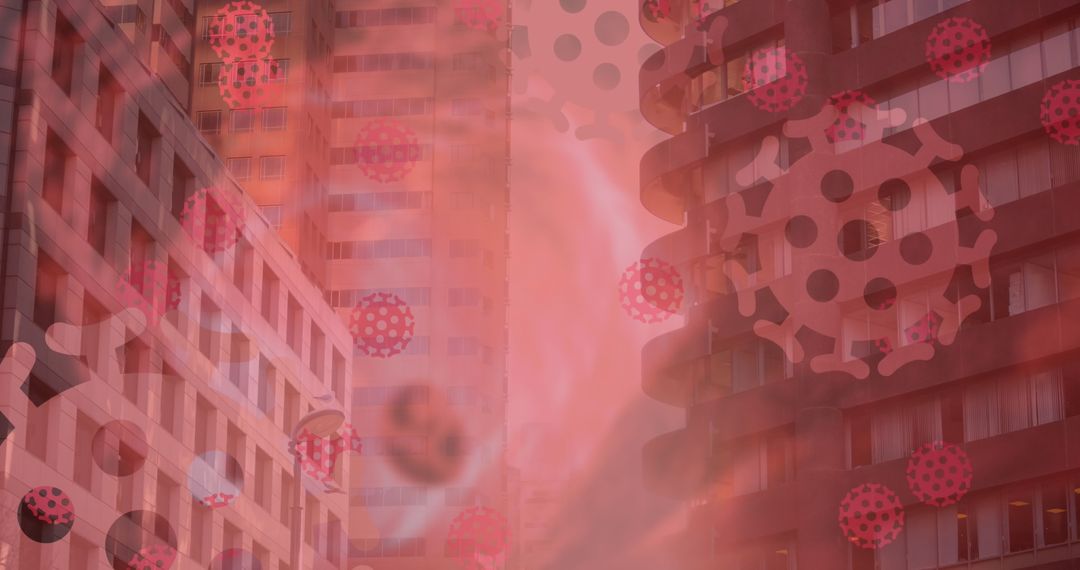 COVID-19 Cells Hovering Over Cityscape Concept Digital Art