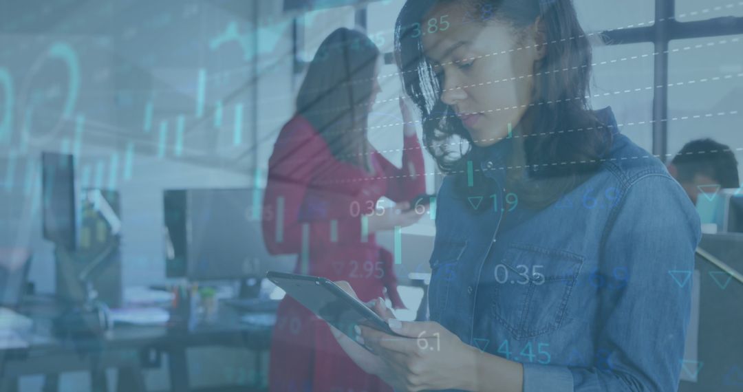 Businesswoman Analyzing Financial Data in Office with Tablet