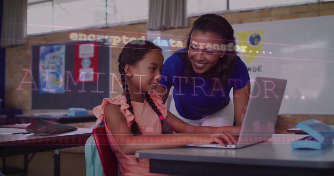 Teacher Assisting Student in Technology-Powered Classroom Learning