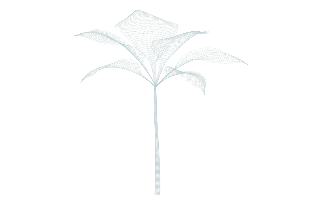 Transparent 3D Plant Stem Illustration with Intricate Leaf Details