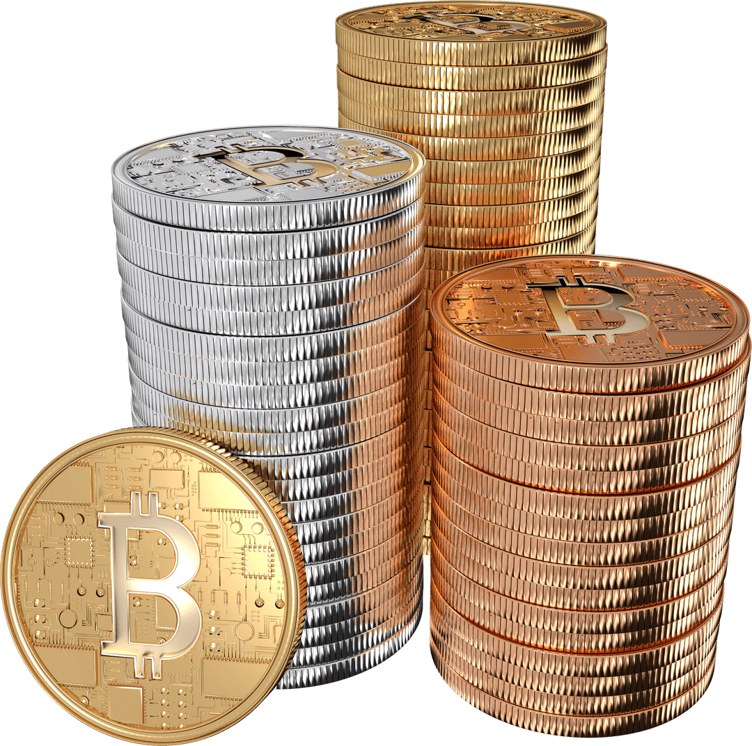 Transparent Bitcoin Coin Stacks Digital Illustration on Transparent Background