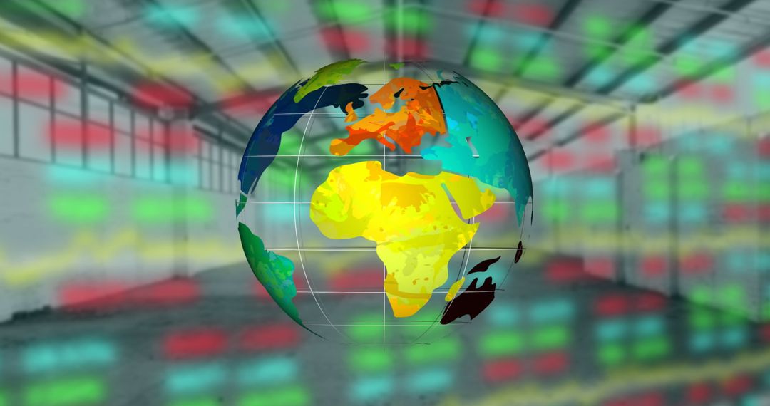 Rotating Globe Over Financial Data Symbolizing Global Economy