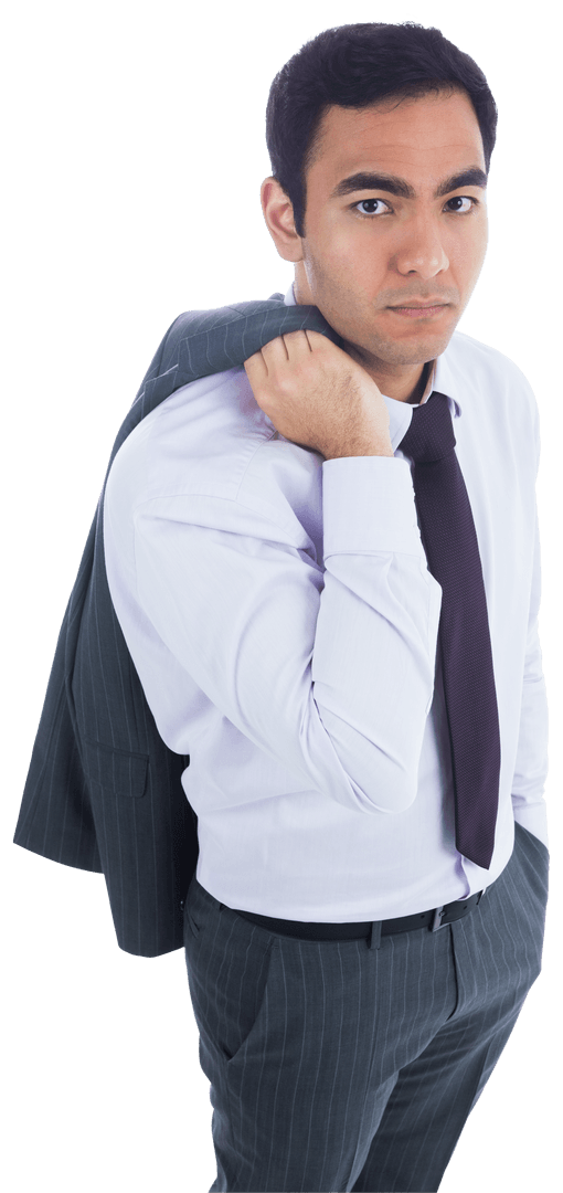 Confident Businessman with Jacket on Shoulder Transparent Background