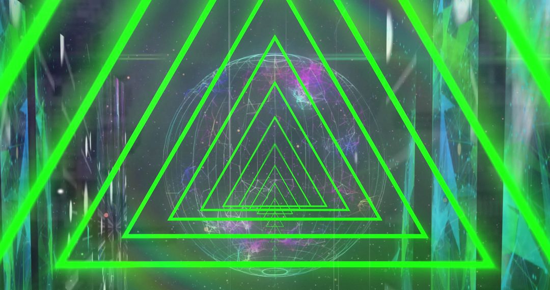 Futuristic Neon Green Frame Tunnel with Wireframe Globe