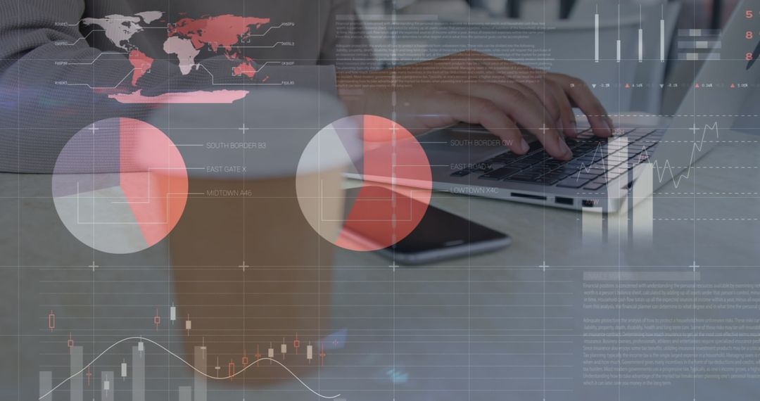 Business Analyst Working on Laptop with Global Data Overlay