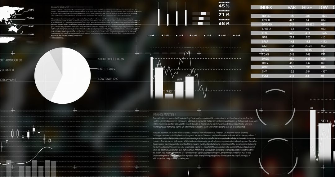 Digital Financial Data Interface on Dark Background