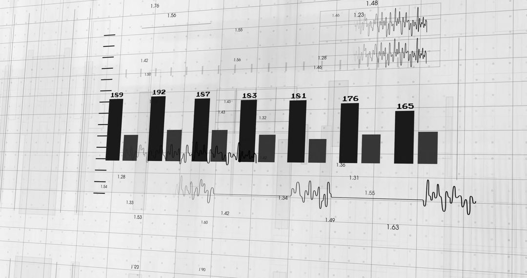 Financial Data Visualization with Bar Charts Overlaid on Digital Grid