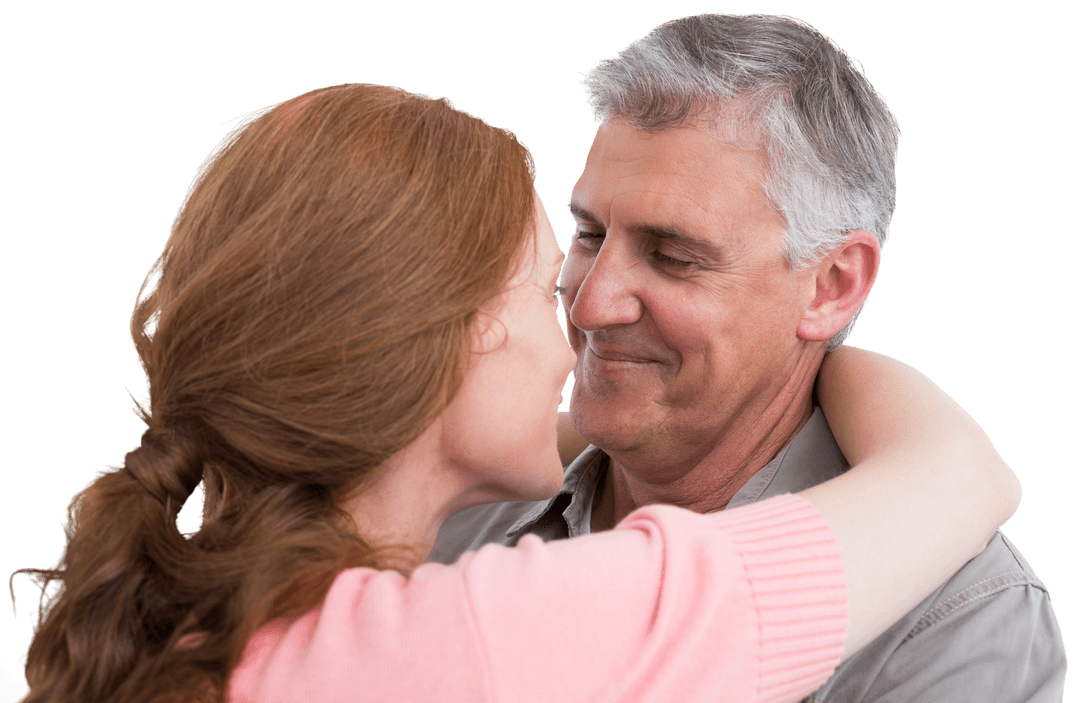 Happy Mature Couple Smiling While Embracing on Transparent Background