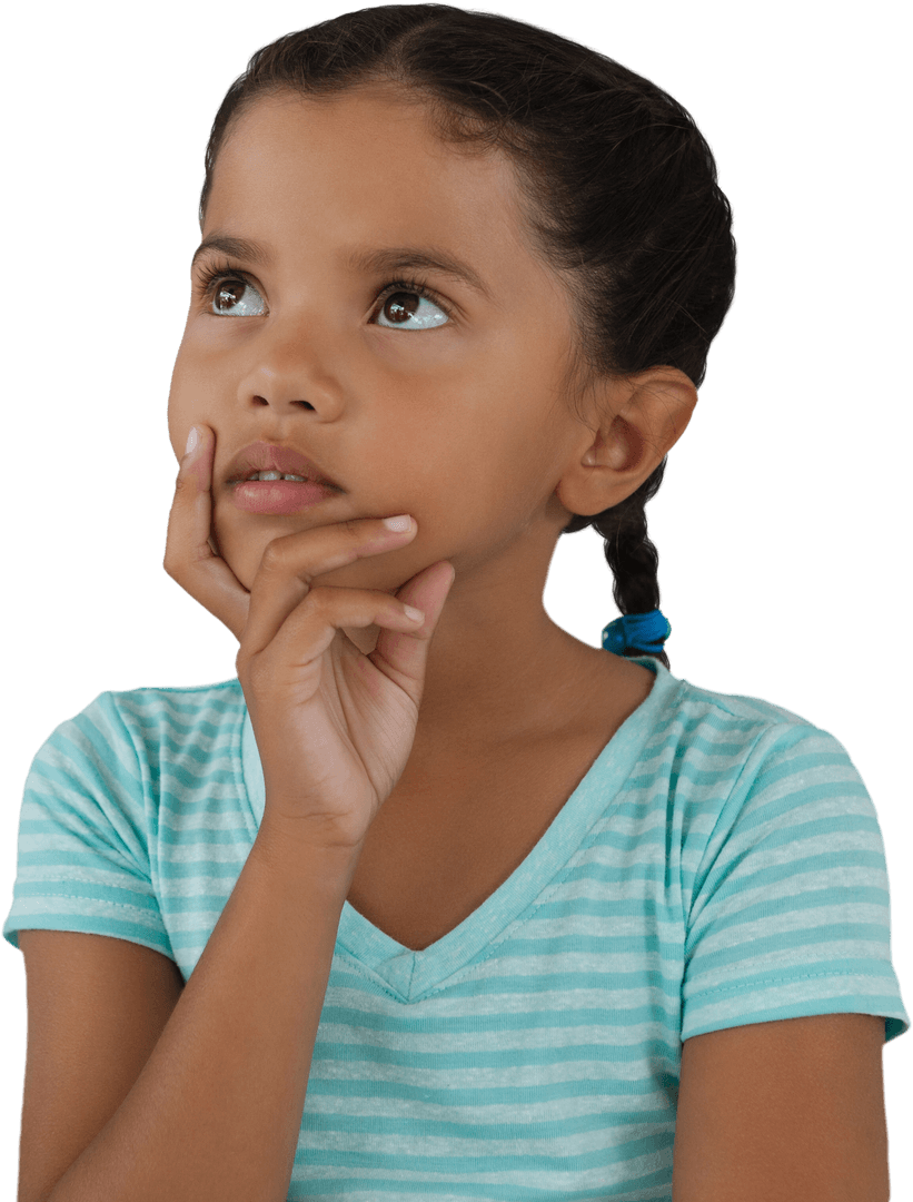 Contemplative Young Girl with Pensive Expression Transparent Background
