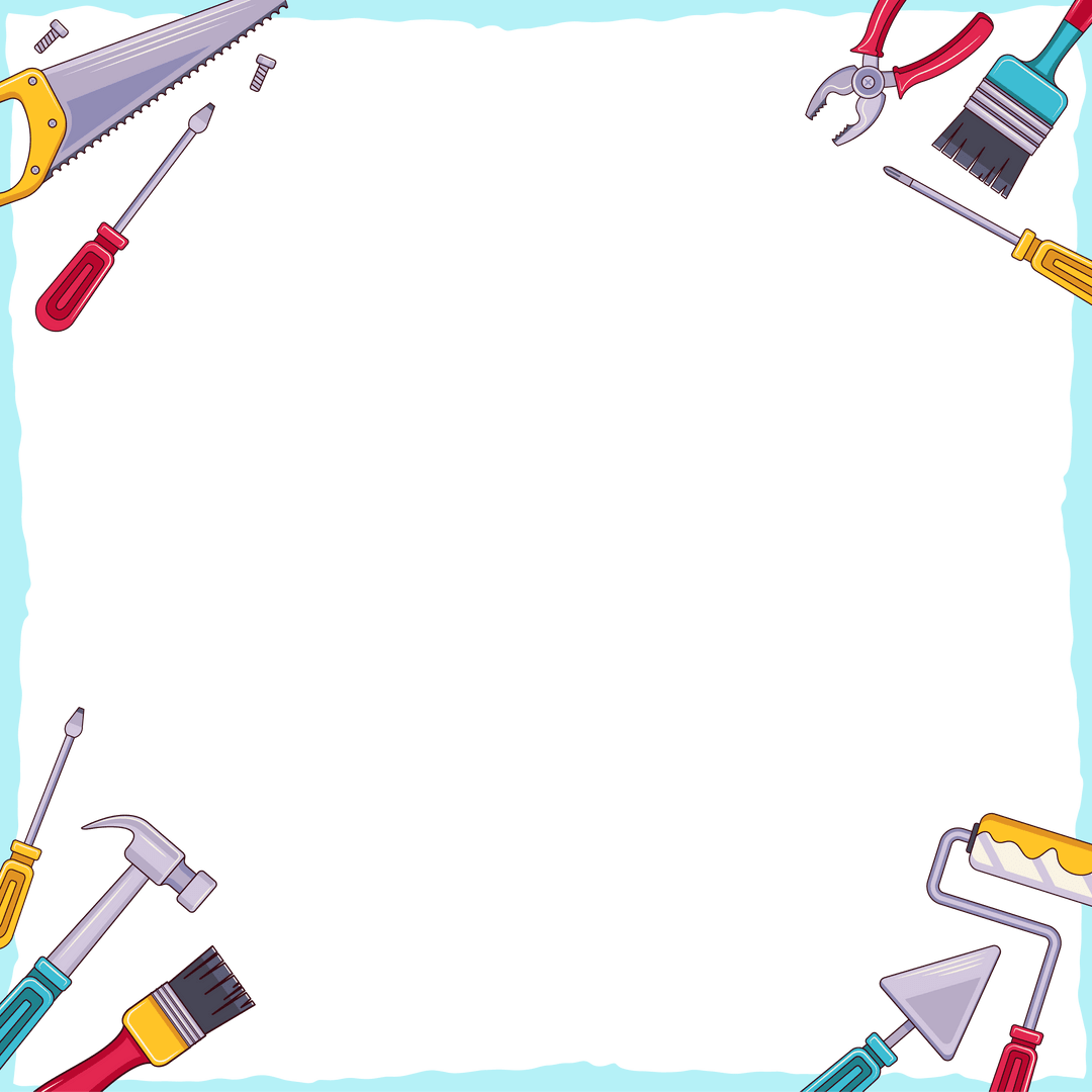 Hand Tools and Workshop Equipment on Transparent Background Frame