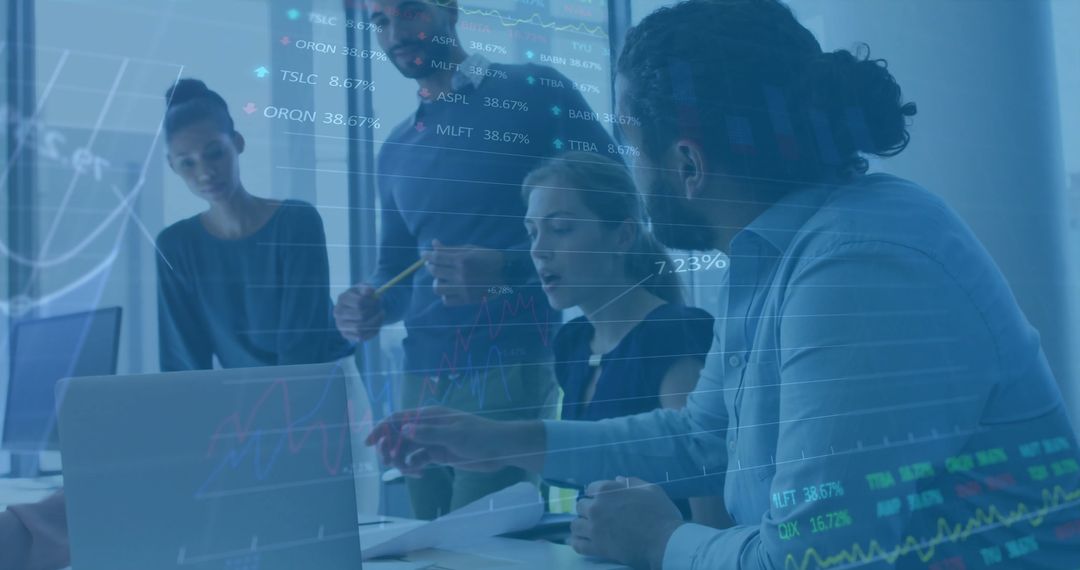 Team Discussing Financial Data Analysis in Modern Office