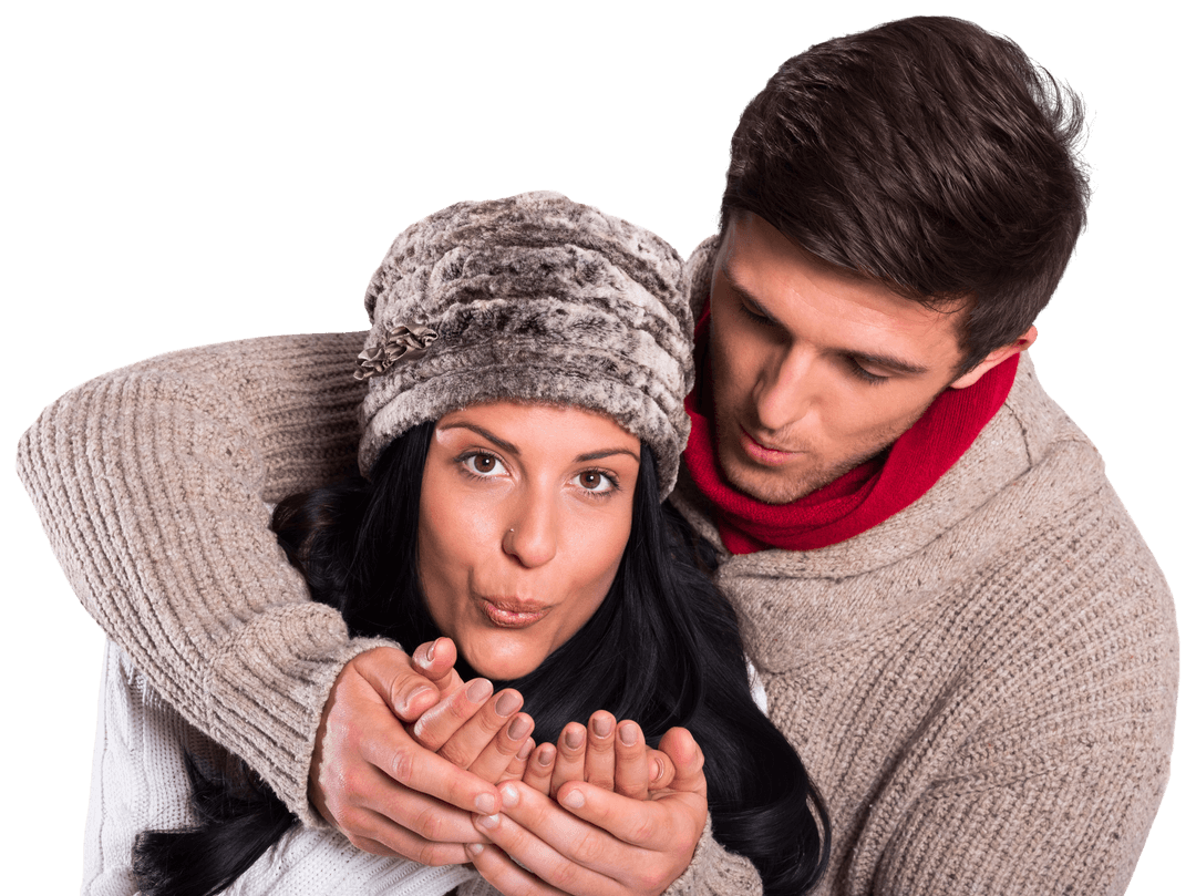 Transparent Couple Showing Warmth in Casual Winter Outfits