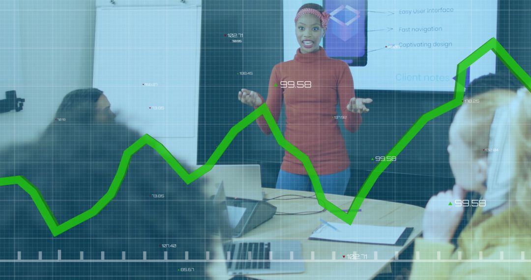 Diverse Business Meeting with Statistical Overlay on Growth