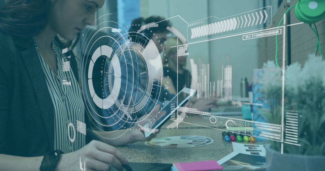 Professional Collaboration in Futuristic Tech Workspace