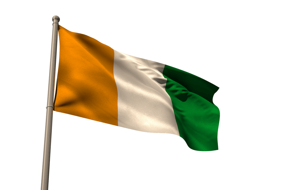 Irish National Flag Waving on Transparent Background
