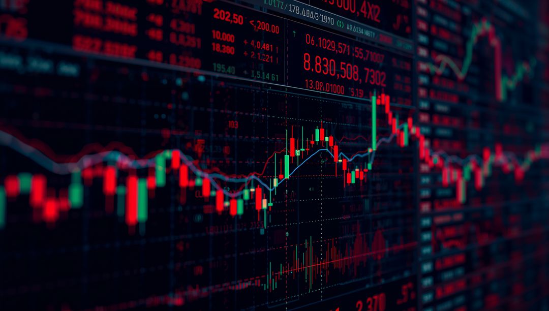 Displaying Candlestick Chart with Moving Averages Showing Market Volatility and Volume